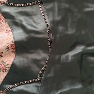 Green Satin Top with Chain Detail